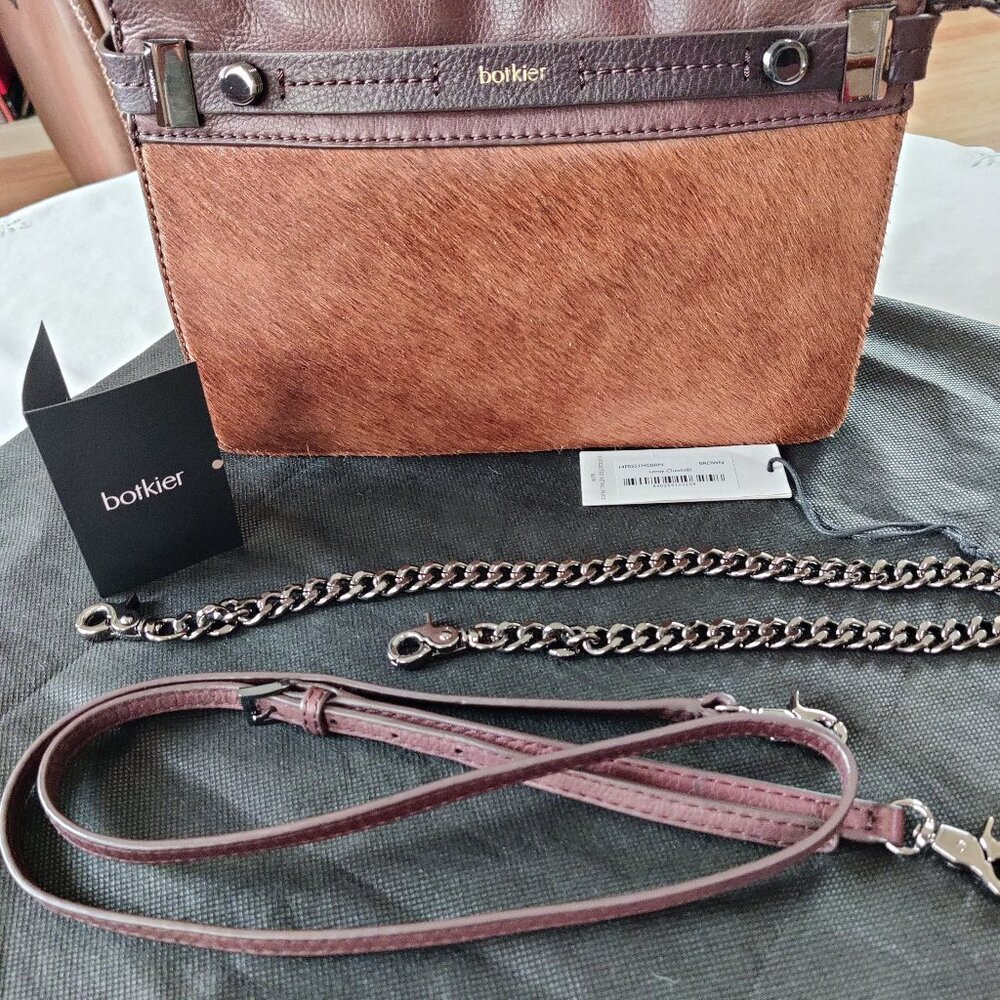 Botkier LEROY Clutch/Chain/Crossbody Bag Brown Leather & Calf Hair